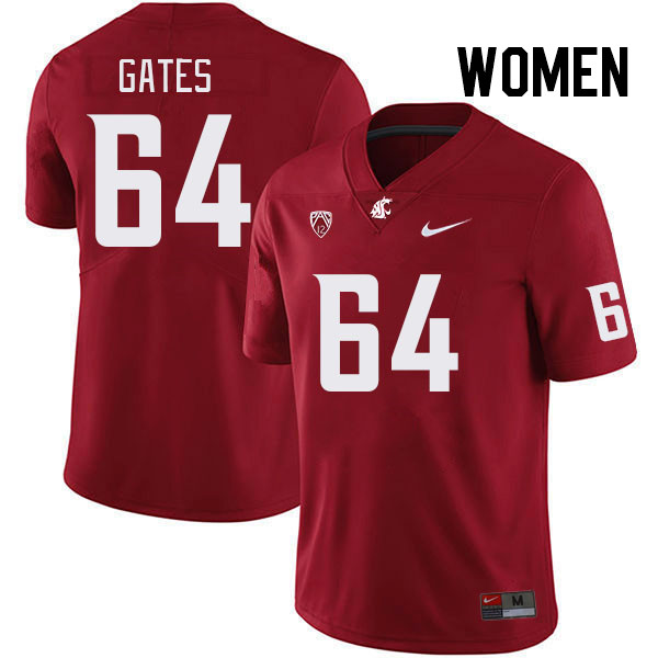 Women #64 Nate Gates Washington State Cougars College Football Jerseys Stitched Sale-Crimson